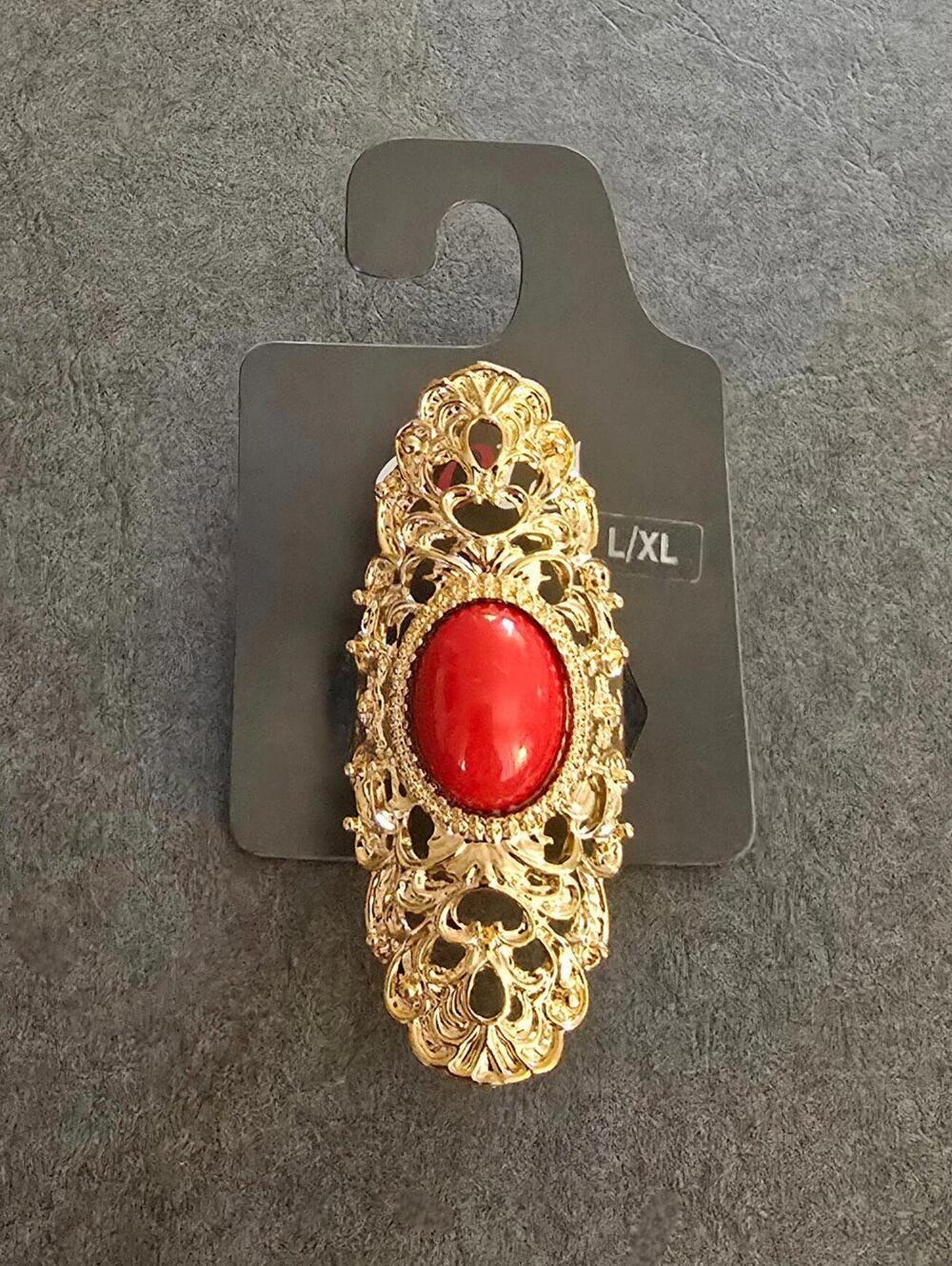 Gold Tone Statement Ring with Red Stone